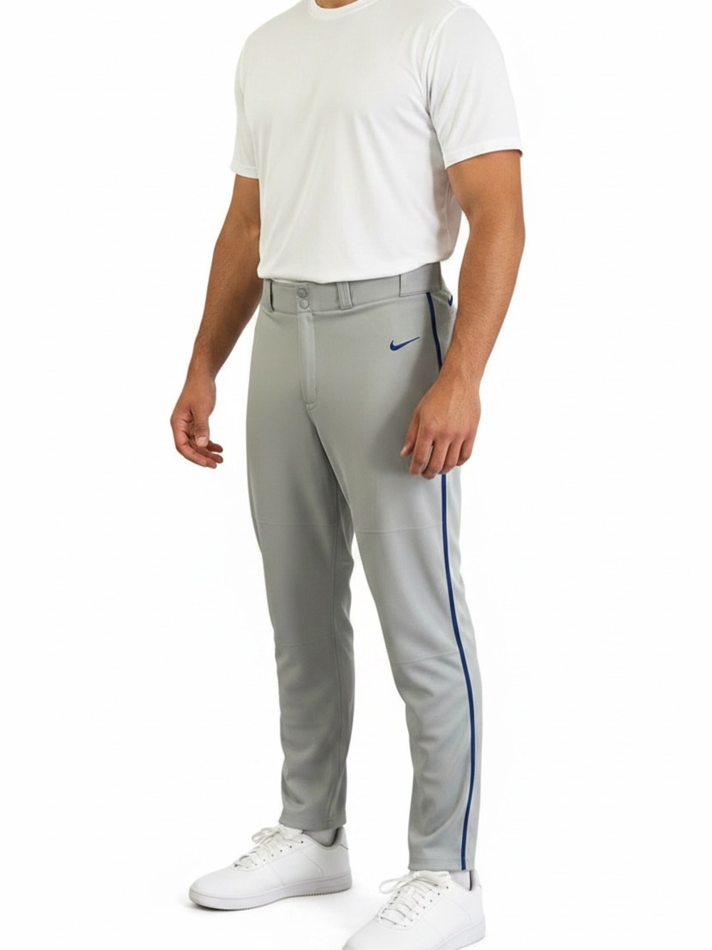 Nike Dri- Fit Light Gray Baseball Pants with Navy Stripe XL
